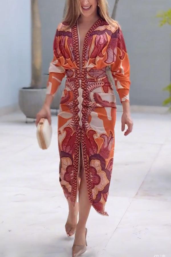 Eva | Unique Print Dolman Midi Dress