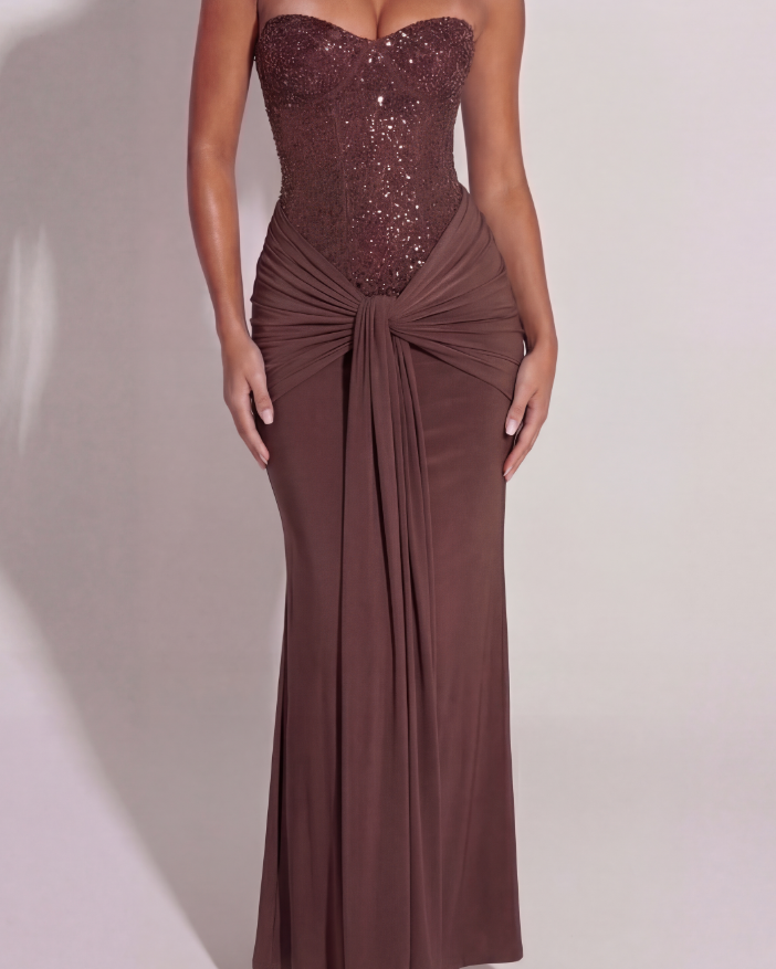 Adelphia | Glimmering Chocolate Sequin Maxi Dress