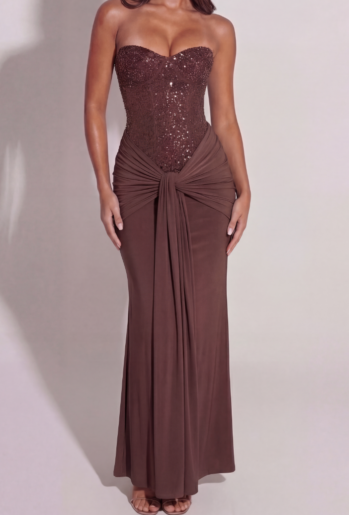 Adelphia | Glimmering Chocolate Sequin Maxi Dress