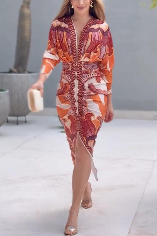 Eva | Unique Print Dolman Midi Dress