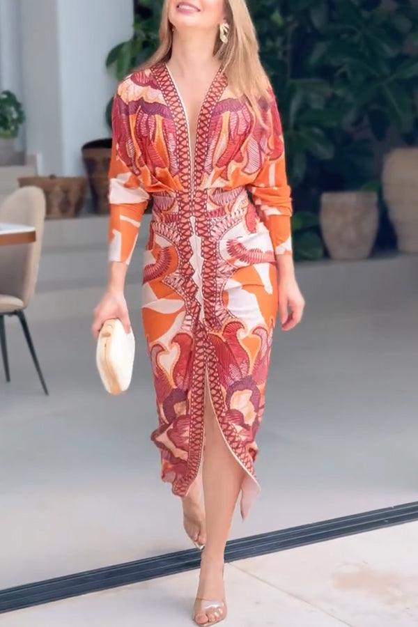 Eva | Unique Print Dolman Midi Dress