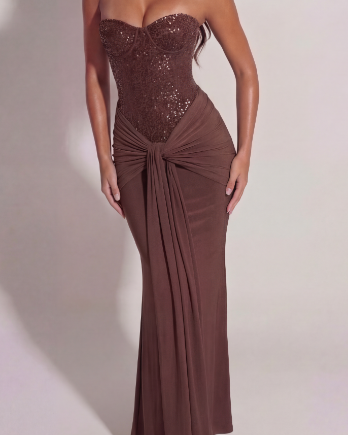 Adelphia | Glimmering Chocolate Sequin Maxi Dress