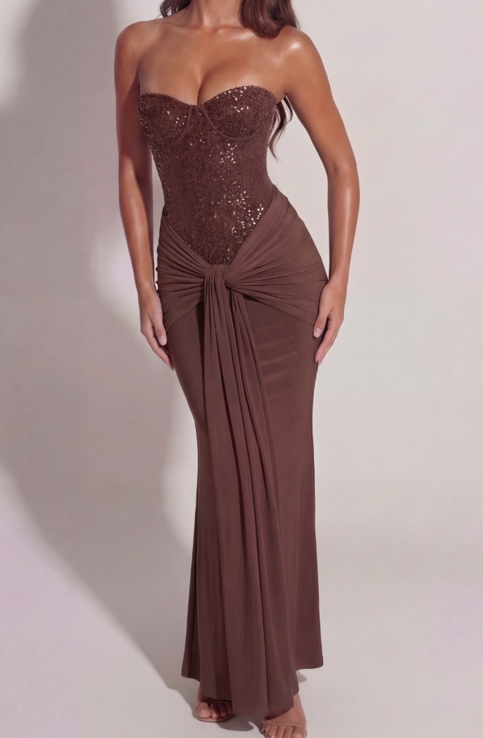Adelphia | Glimmering Chocolate Sequin Maxi Dress