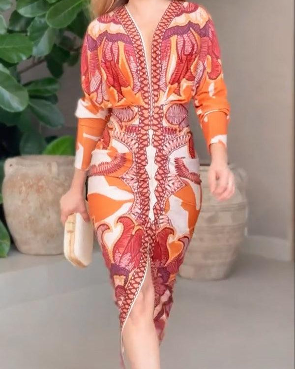 Eva | Unique Print Dolman Midi Dress