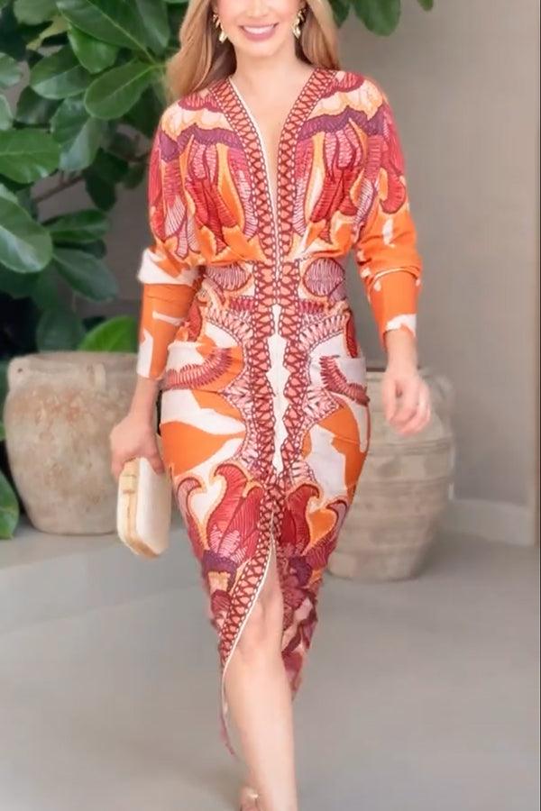 Eva | Unique Print Dolman Midi Dress