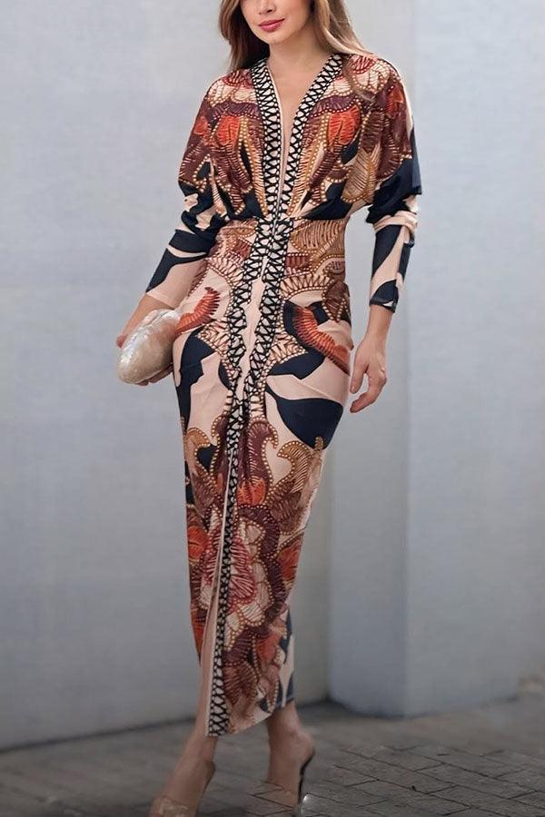 Eva | Unique Print Dolman Midi Dress
