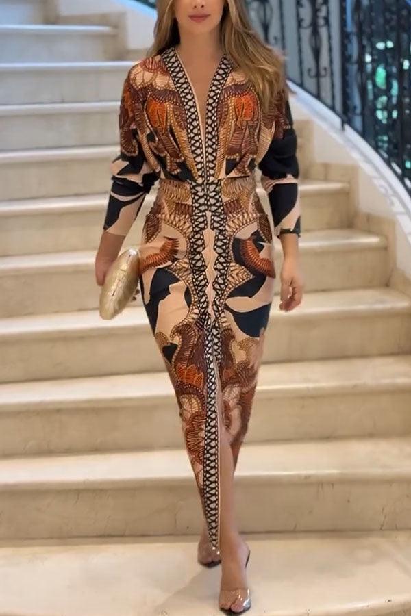 Eva | Unique Print Dolman Midi Dress