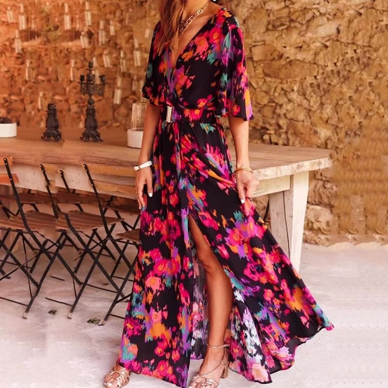 Chloe | Boho Maxi Dress Deep V-Neck Wrap Style Summer