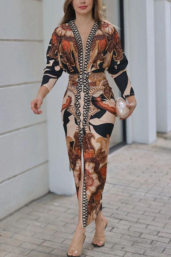 Eva | Unique Print Dolman Midi Dress